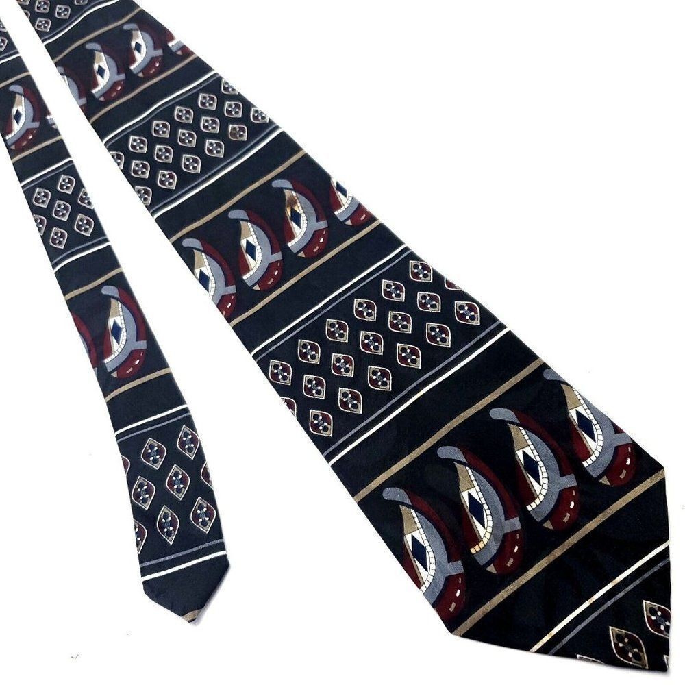 ‎Wembley Black Silk Tie Woven Graphic